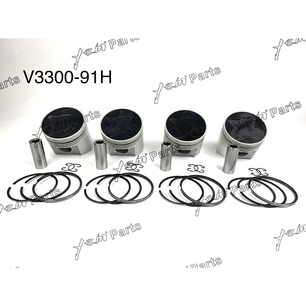 YEM Engine Parts Piston + Ring Kit Set STD 98mm For Kubota V3300 (1C011-21110) x4 PCS Engine Parts For Kubota