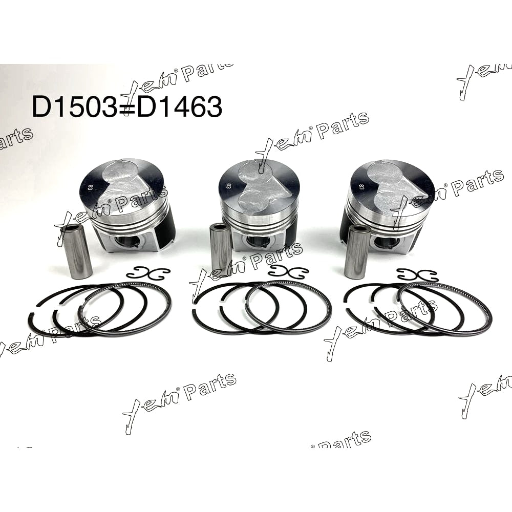 YEM Engine Parts Piston + Ring Kit Set STD 83mm For Kubota D1503 x3 PCS Engine Parts For Kubota