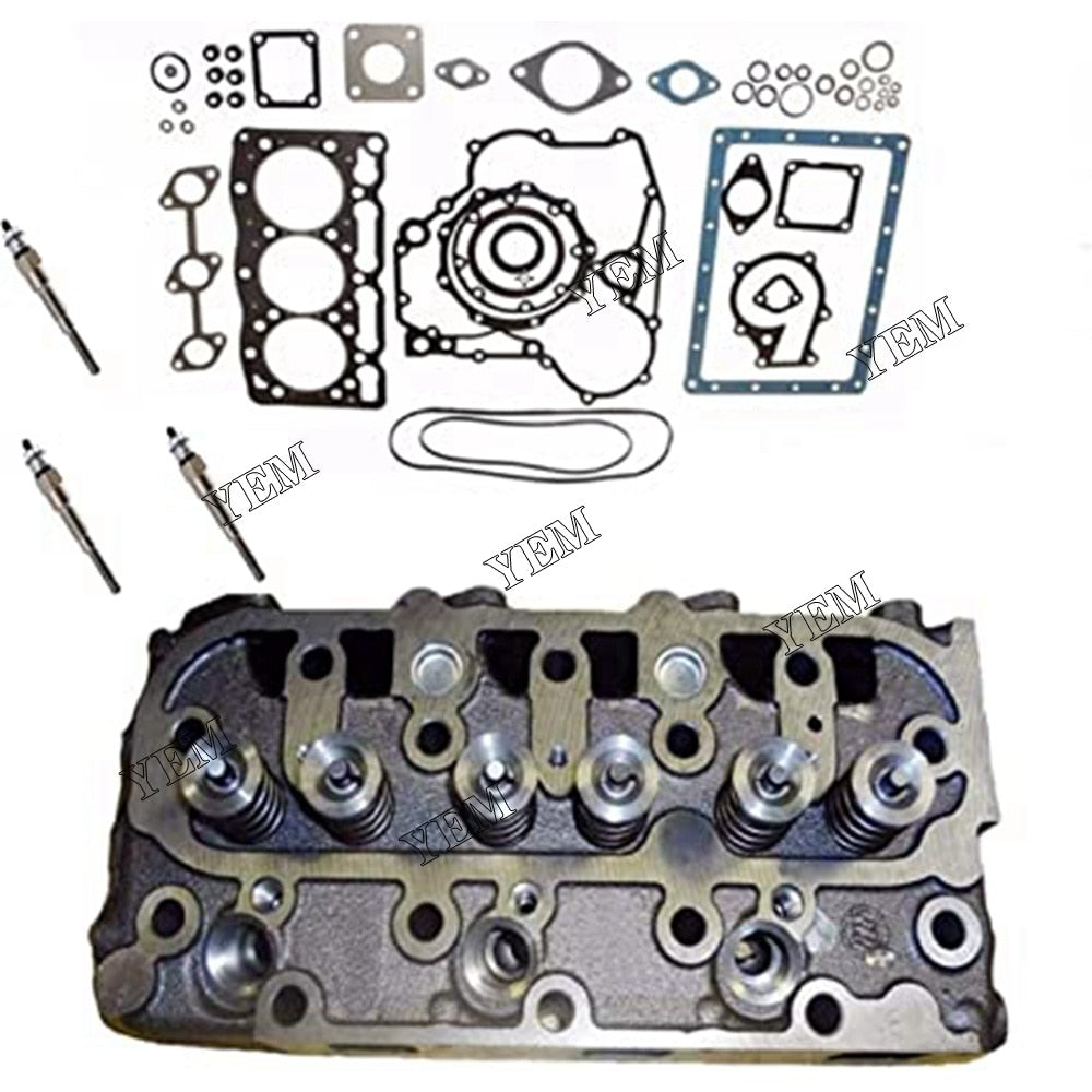 YEM Engine Parts USA Complete Cylinder Head Assy Valves & Full Gasket Set For Kubota D1105 Engine For Kubota