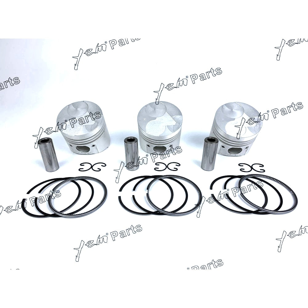 YEM Engine Parts 3 Sets STD Piston Set (Pin & Clip) With Rings For Kubota D905 Engine 16224-21110 For Kubota