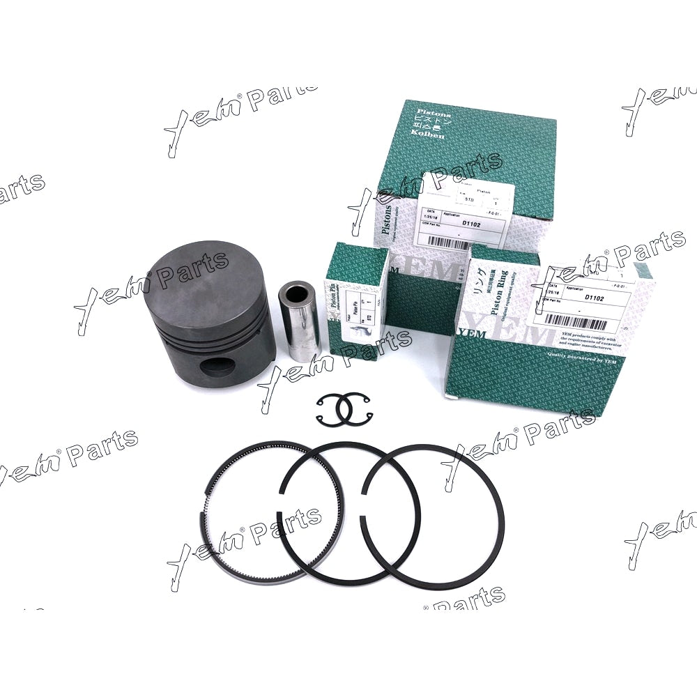 YEM Engine Parts Piston + Ring Kit Set STD 76mm For Kubota D1102 x3 PCS Engine Parts For Kubota