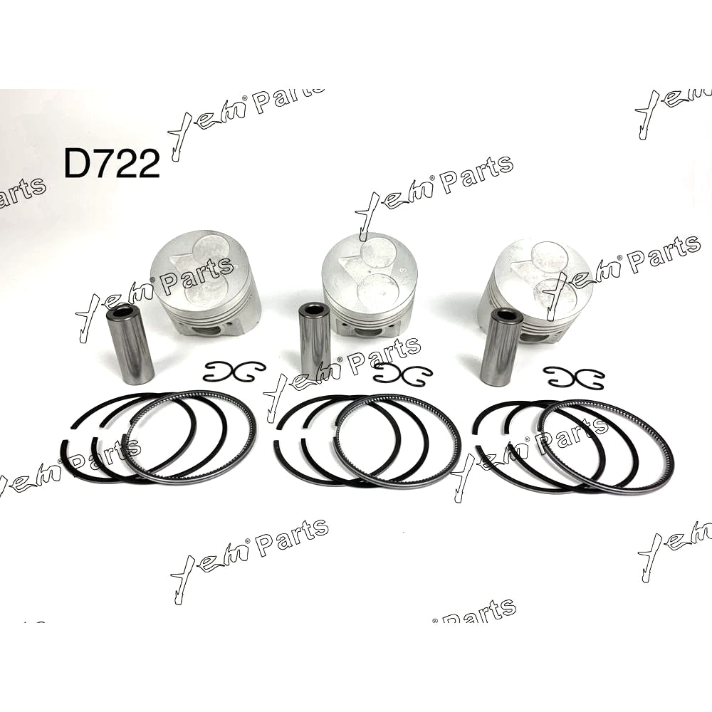 YEM Engine Parts Piston + Ring Kit Set Oversize 67mm (+0.50mm) For Kubota D722 x3PCS Engine Parts For Kubota