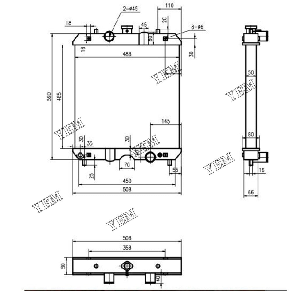 YEM Engine Parts Radiator Assy 3A751-17100 For Kubota M9000 M8200 (485*488*56mm) For Kubota