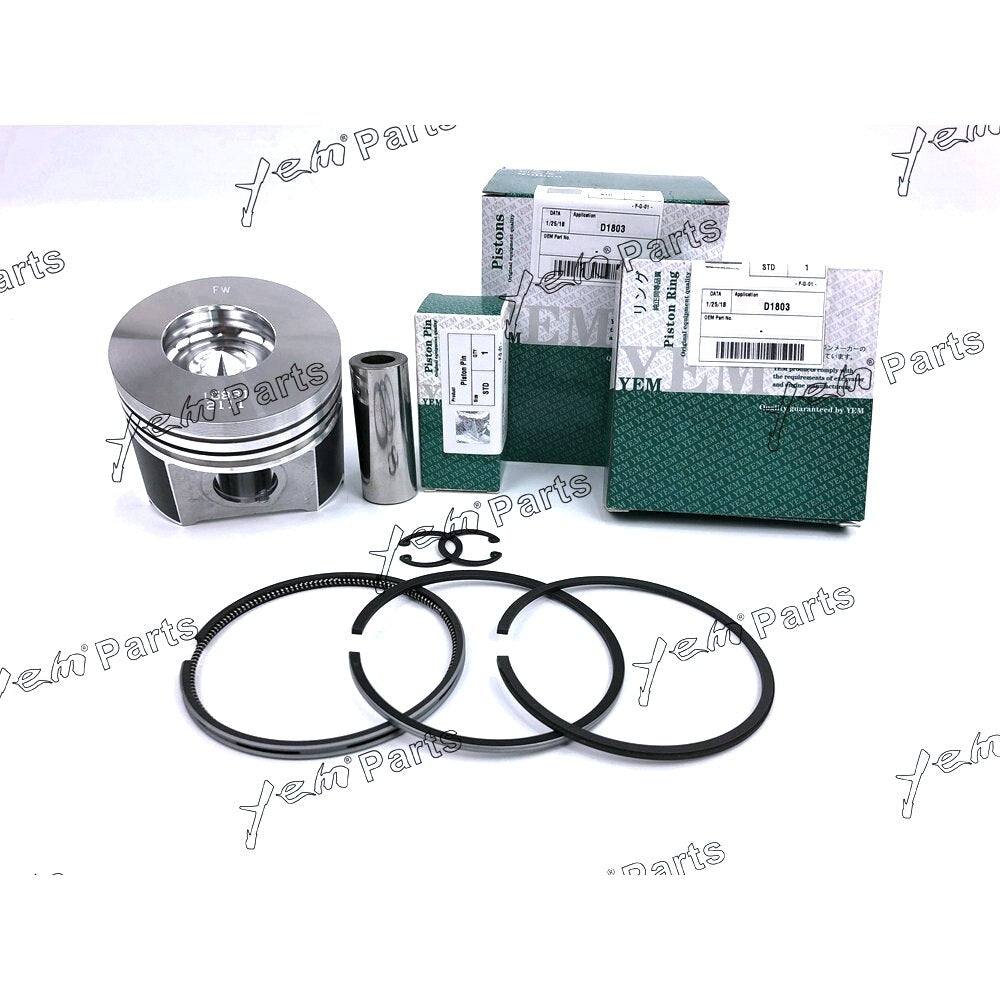 YEM Engine Parts 1 Sets STD Engine Piston & Rings, Clip, Pin For Kubota D1803 D1803-M Engine For Kubota