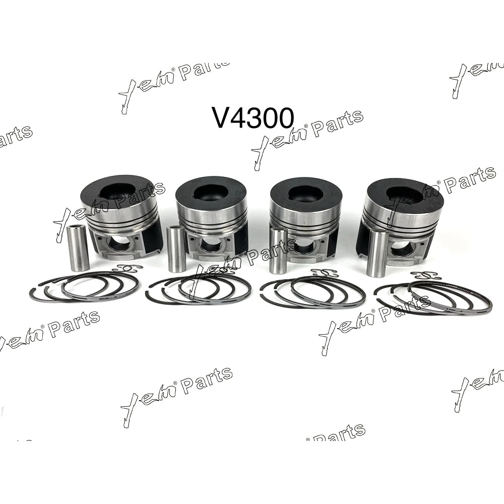 YEM Engine Parts Piston + Ring Kit Set STD 109mm For Kubota V4300 (16132-21110) x4 PCS Engine Parts For Kubota