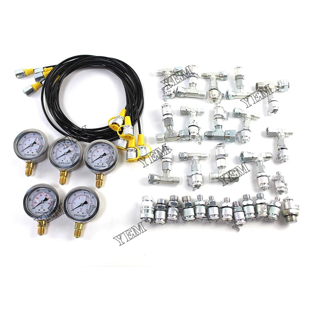 YEM Engine Parts 5 Gauge 24 Adapter Hydraulic Pressure Test Kit Quick Connector For CAT Komatsu For Komatsu