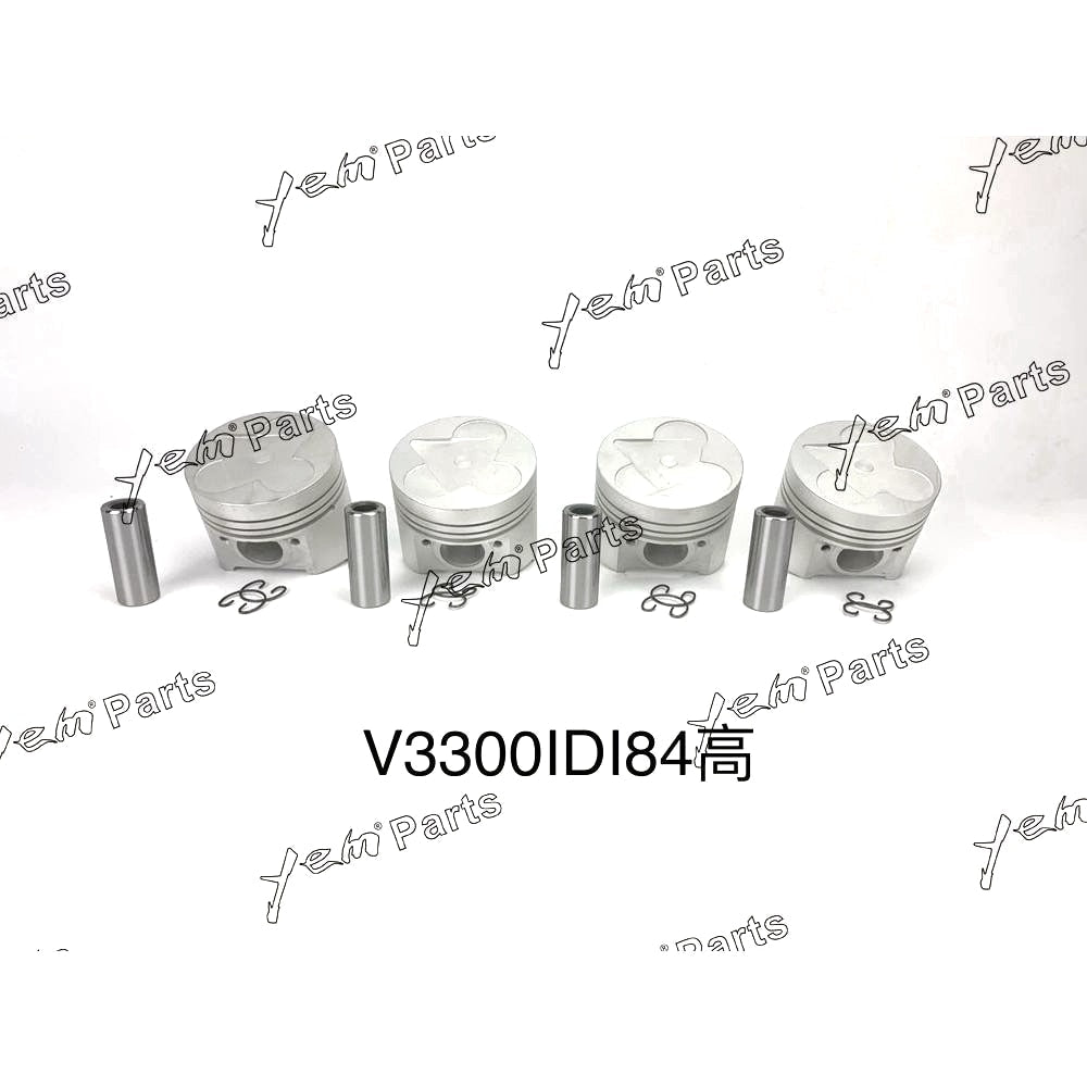 YEM Engine Parts Pistons Set Oversize 98mm (+0.50mm) For Kubota V3300-DI-E x4 PCS (1C050-21112) Engine Parts For Kubota