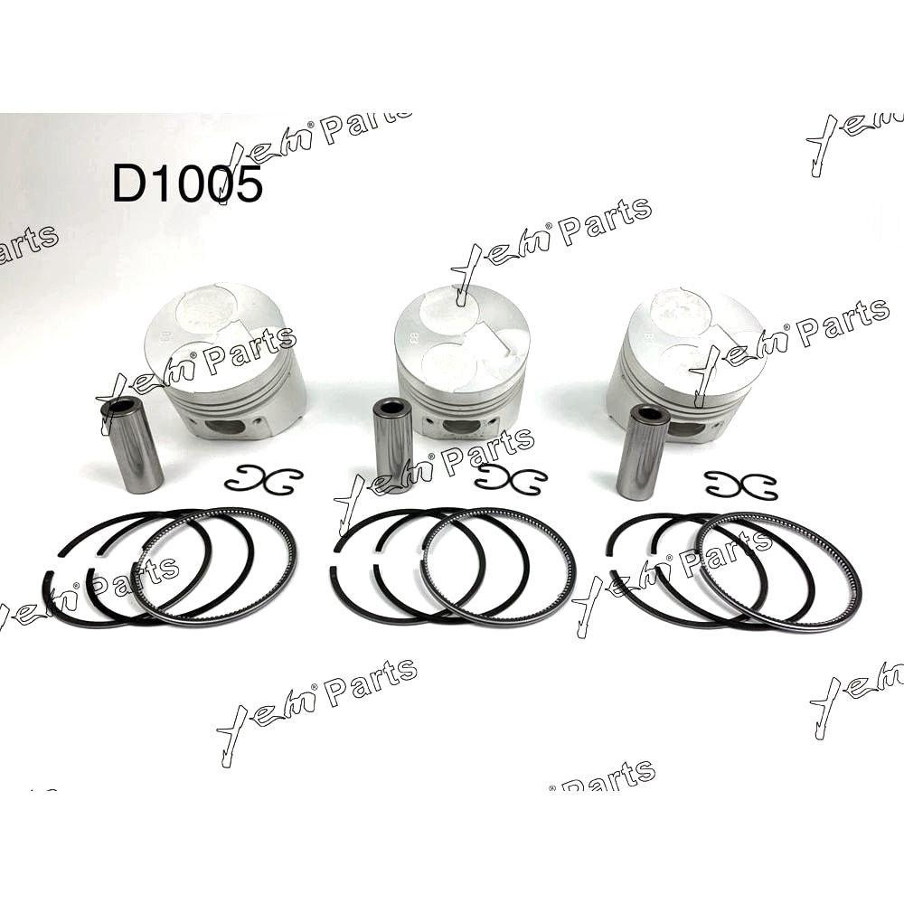 YEM Engine Parts Piston + Ring Kit Set STD 76mm For Kubota D1005 x3 PCS Engine Parts For Kubota