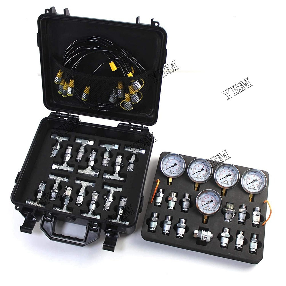 YEM Engine Parts 5 Gauge 24 Adapter Hydraulic Pressure Test Kit Quick Connector For CAT Komatsu For Komatsu