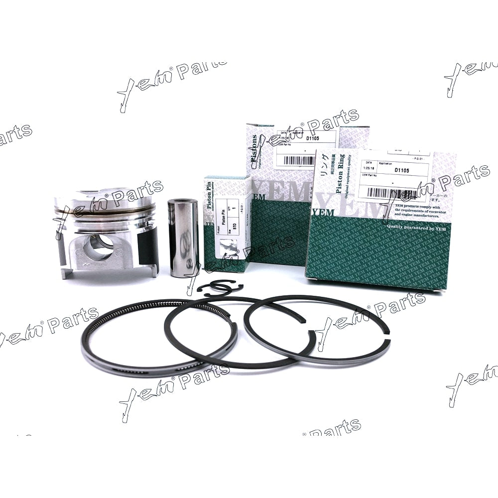 YEM Engine Parts 3 Sets STD Piston Set (Clip & Pin) With Rings For Kubota D1105 Diesel Engine For Kubota